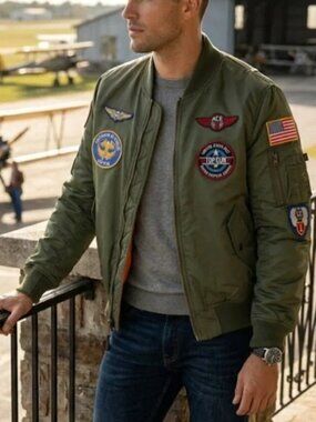 Alpha Industries MA-1 Green Jacket Patches Pilot Aviator Bomber M